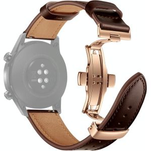 20mm Universal Butterfly Buckle Leather Replacement Strap Watchband  Style:Rose Gold Buckle(Dark Brown)