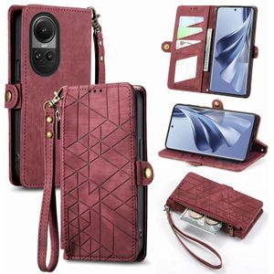 Voor OPPO Reno10 / 10 Pro Global Geometrische Rits Portemonnee Zijgesp Lederen Telefoon Case(Rood)