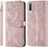 Voor Samsung Galaxy A70 Life of Tree Embossing Pattern Horizontale Flip Lederen Case met Holder & Card Slot & Wallet & Photo Frame & Lanyard(Rose Gold)