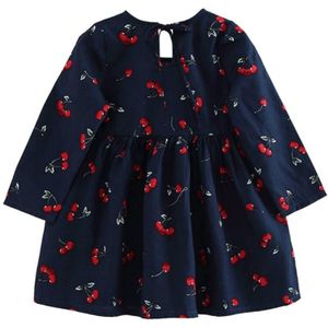 Girl Dress Children Dress Girls Long Sleeve Plaid Dress Soft Cotton Summer Princess Dresses Baby Girls Clothes  Size:100cm(Royal Blue Cherry)