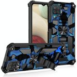 For Samsung Galaxy A12 Camouflage Armor Shockproof TPU + PC Magnetic Protective Case with Holder(Dark Blue)