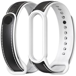 Voor Xiaomi Mi Band 5 / 6 MIJOBS TPU + Lederen Vervangingsband Horlogeband (Zwart +Wit)