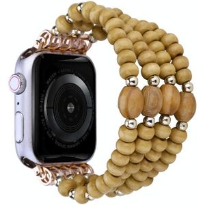 Houten kralen horlogeband voor Apple Watch Ultra 49 mm / serie 8 & 7 45 mm / SE 2 & 6 & SE & 5 & 4 44 mm / 3 & 2 & 1 42 mm (houtkleur met 4 rijen)
