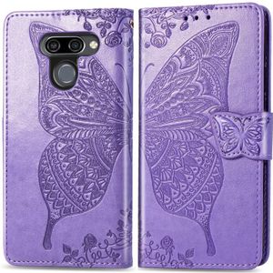 Butterfly Love bloemen reliëf horizontale Flip lederen case voor LG K50  met houder & kaartsleuven & portemonnee & Lanyard (licht paars)