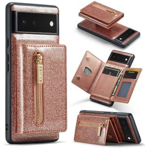 Voor Google Pixel 6a DG.MING M3-serie Glitter Powder Card Bag Leather Case (Rose Gold)