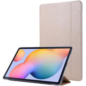 For Samsung Galaxy Tab S7 / T870 Silk Texture Three-fold Horizontal Flip Leather Case with Holder & Pen Slot(Gold)