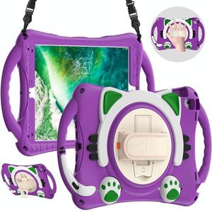Cute Cat King Kids Shockproof EVA Protective Case with Holder & Shoulder Strap & Handle For iPad 9.7 2018 / 2017 / Air / Air 2 / Pro 9.7(Purple)