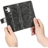 For iPhonePhone 12 6.1 Inch Butterfly Love Flower Embossed Horizontal Flip Leather Case with Bracket / Card Slot / Wallet / Lanyard(Black)