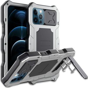 Aluminum Alloy + Silicone Anti-dust Full Body Protection with Holder For iPhone 12 Pro Max(Silver)