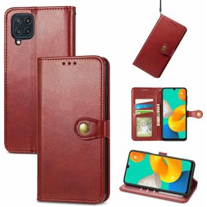 For Samsung Galaxy M32 Solid Color Leather Buckle Phone Case with Lanyard & Photo Frame & Card Slot & Wallet & Stand Function(Red)