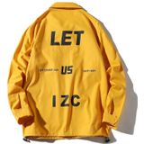 Casual Letters Print Long Sleeve Shirt Jacket for Men (Color:Yellow Size:S)