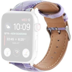 Marble Ethnic Style Printed Leather Watchband For Apple Watch Series 6 & SE & 5 & 4 40mm / 3 & 2 & 1 38mm(Marble Purple)