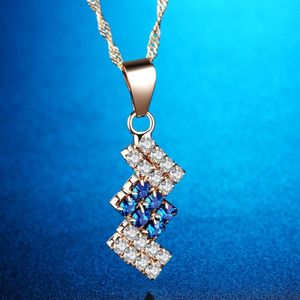 18k Gold Plated Irregular Geometry Crystal Pendant Necklace For Female  43*13 mm(blue)