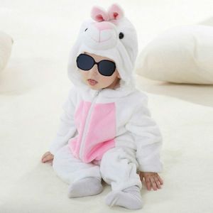 Baby's cartoon dier vorm Flanel jumpsuit Romper  grootte: 100CM (wit konijn)