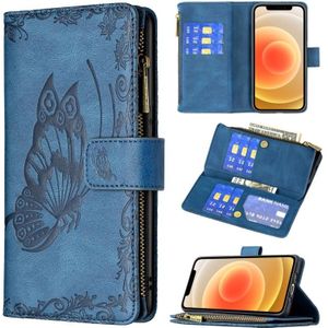 For iPhone 12 mini Flying Butterfly Embossing Pattern Zipper Horizontal Flip Leather Case with Holder & Card Slots & Wallet(Blue)