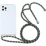 Vierhoek schokbestendige transparante TPU-beschermhoes met lanyard voor iphone 13 pro max (zwart groen goud)