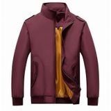 Solid Color Collage Long Sleeve Stand Collar Men Jacket (Color:Red Size:XXXL)