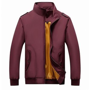 Solid Color Collage Long Sleeve Stand Collar Men Jacket (Color:Red Size:XXXL)