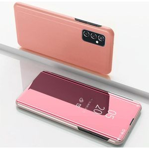 Voor Samsung Galaxy M52 5G geplateerde spiegel horizontale flip lederen tas met houder (rose goud)