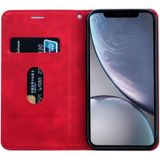 For iPhone XR Frosted Business Magnetic Horizontal Flip PU Leather Case with Holder & Card Slot & Lanyard(Red)
