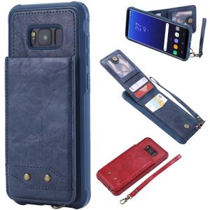 For Galaxy S8+ Vertical Flip Shockproof Leather Protective Case with Short Rope  Support Card Slots & Bracket & Photo Holder & Wallet Function(Blue)