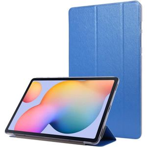 For Samsung Galaxy Tab S7+ / T970 Silk Texture Three-fold Horizontal Flip Leather Case with Holder & Pen Slot(Blue)