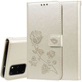 For Galaxy S20 Plus Rose Embossed Horizontal Flip PU Leather Case with Holder & Card Slots & Wallet(Gold)
