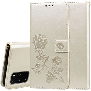 For Galaxy S20 Plus Rose Embossed Horizontal Flip PU Leather Case with Holder & Card Slots & Wallet(Gold)