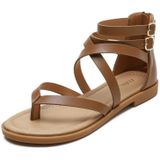 Dames Zomer Strappy Cross Sandalen Roman Style Low-Heeled Retro Schoenen  Maat: 39(Bruin)