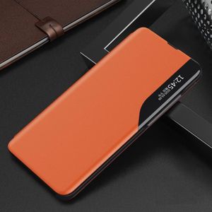 For Xiaomi Redmi Note 9 Pro Side Display Magnetic Shockproof Horizontal Flip Leather Case with Holder(Orange)
