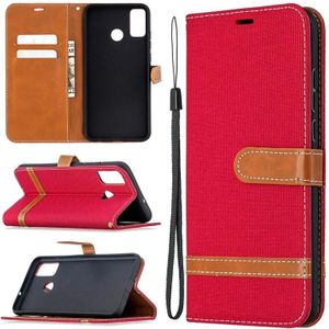 For Huawei Honor 9X Lite Color Matching Denim Texture Horizontal Flip Leather Case with Holder & Card Slots & Wallet & Lanyard(Red)