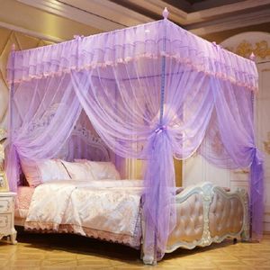 Palace Style Encryption Floor-standing Stainless Steel Three-door Mosquito Net  Specification:32 mm Bracket  Size:200x220 cm(Purple)