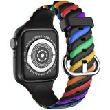 Two-color Twist Silicone Replacement Strap Watchband For Apple Watch Series 7 & 6 & SE & 5 & 4 40mm  / 3 & 2 & 1 38mm(Rainbow Black)