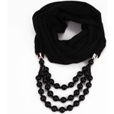 2 PCS National Style Scarf with Imitation Pearl Necklace(Black)
