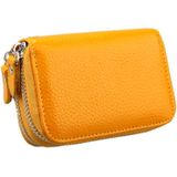 Genuine Cowhide Leather Dual Layer Solid Color Zipper Card Holder Wallet Coin Purse Card Bag Protect Case with Card Slots & Coin Position  Size: 10.5*7.0*4.0cm(Yellow)