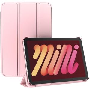 Dubbelzijdige matte doorschijnend pc-tablet lederen tas met 3-vouwen houder en slaap / weks-functie voor iPad mini 6 (rose goud)