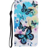 For Samsung Galaxy A20e Coloured Drawing Pattern Horizontal Flip PU Leather Case with Holder & Card Slots & Wallet & Lanyard(Purple Butterfly)