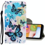 For Samsung Galaxy A20e Coloured Drawing Pattern Horizontal Flip PU Leather Case with Holder & Card Slots & Wallet & Lanyard(Purple Butterfly)