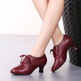 Latin Dansschoenen Dames Lederen Square Dance Soft Soled Medium Heels Shoes  Maat: 37 (Wine Red Velvet)