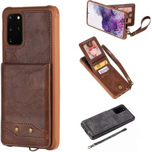 For Galaxy S20+ Vertical Flip Shockproof Leather Protective Case with Short Rope  Support Card Slots & Bracket & Photo Holder & Wallet Function(Coffee)