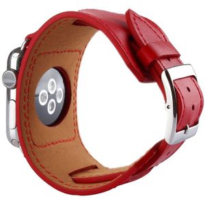 Kakapi for Apple Watch 38mm Bracelet Style Metal Buckle Cowhide Leather Watchband with Connector(Red)