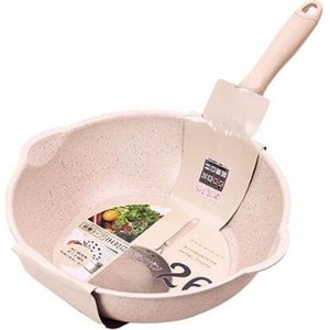 Thick Bottom Maifan Stone Household Small Frying Pan Non Stick Pan Deep Frying Pan  Color:26cm Beige Without Cover