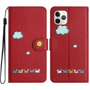 Voor iPhone 11 Pro Max Cartoon katten lederen telefoonhoesje