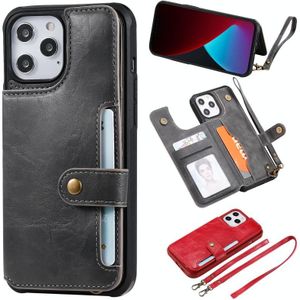 Shockproof Horizontal Flip Protective Case with Holder & Card Slots & Wallet & Photo Frame & Short Lanyard For iPhone 12 Pro Max(Grey)