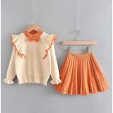 Girls Flying Sleeve Knitted Sweater Suit (Color:Orange Size:90)