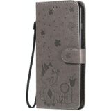 For iPhone 8 Plus / 7 Plus Cat Bee Embossing Pattern Shockproof Horizontal Flip Leather Case with Holder & Card Slots & Wallet(Grey)