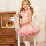 Girls Sling Puffy Solid Color Dress (Color:Cream Beige Size:120)