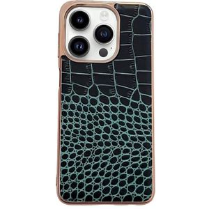 Voor iPhone 14 Pro Krokodil Textuur Echt Leer Nano Galvaniseren Telefoon Case (Donkergroen)