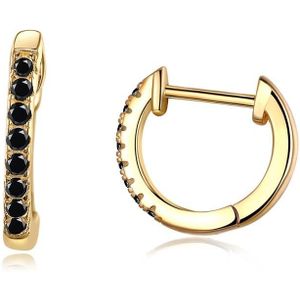 S925 Sterling Silver Circle Earrings Zircon Earrings (Black Gold)