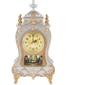 Alarm Clock Vintage Clock Classical Royalty Sitting Room TV Cabinet Desk Imperial Furnishing Creative Sit Pendulum Clock(White)